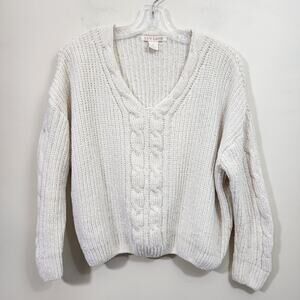 Luv Lane Chenille v-neck open cable knit oversized crop ped sweater woman size S